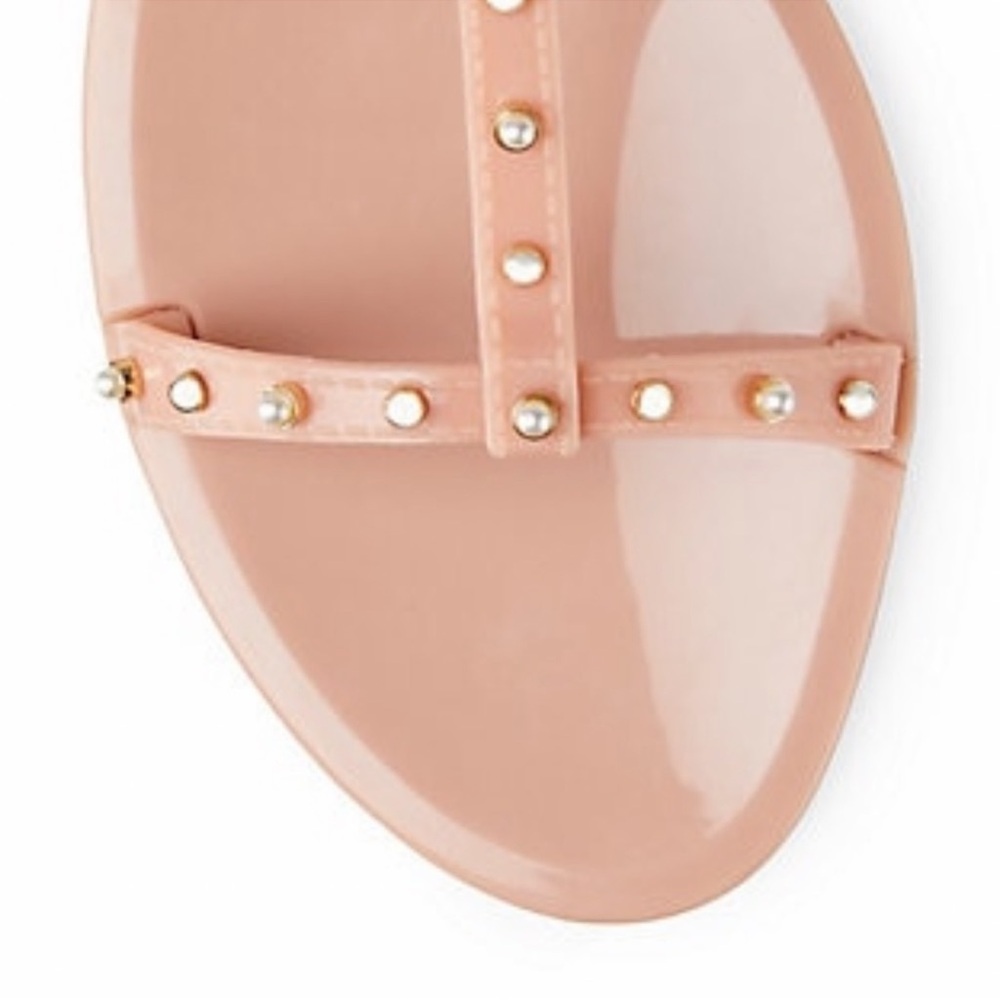 Stuart Weitzman MELLIE PEARLSTUD JELLY SLIDE SANDAL in Nude Studded Size 6 - Picture 2 of 14